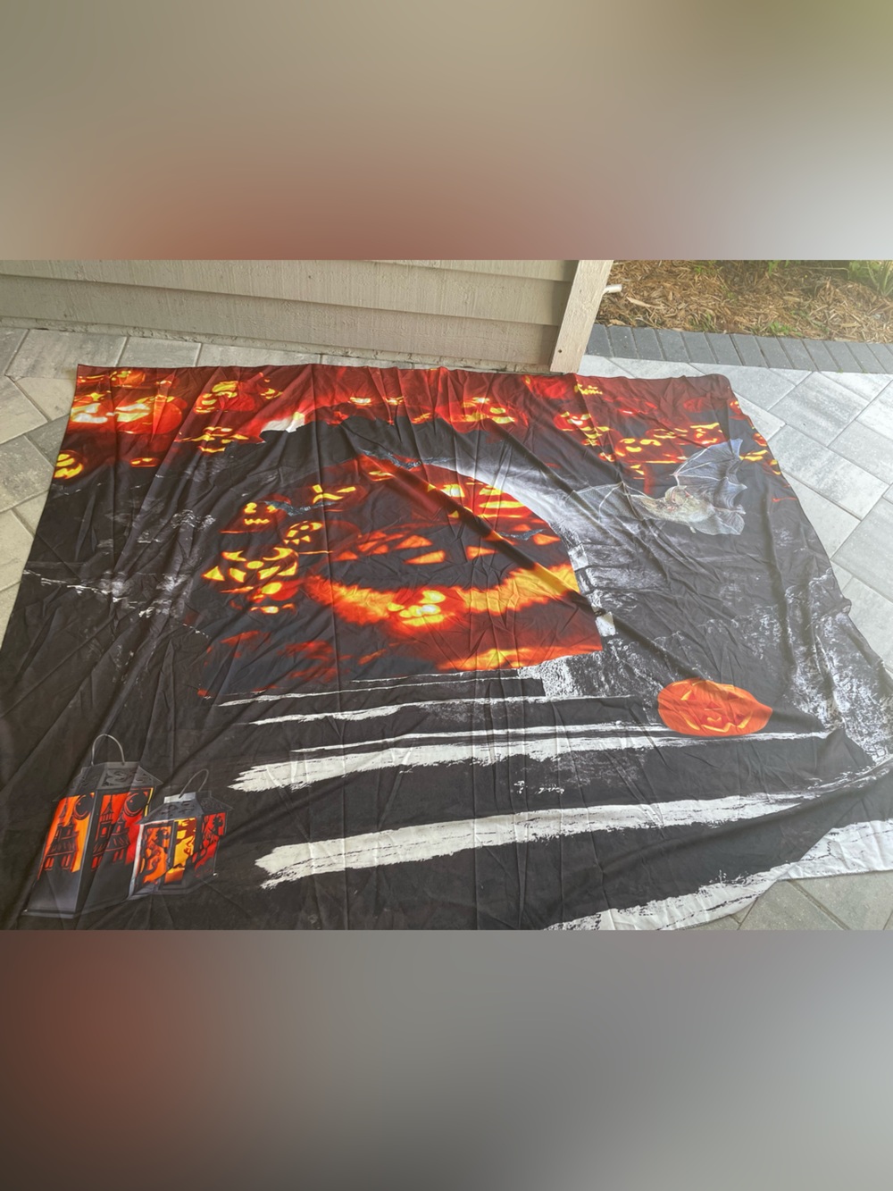 Festive Halloween Pumpkin Tapestry Wall Hanging - Black & Orange 70x90”